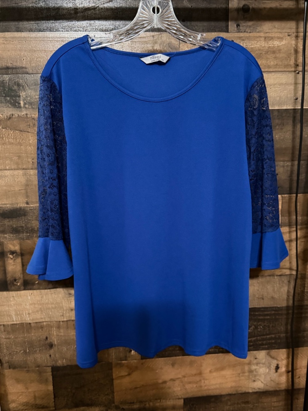 Meaneor Royal Blue Lace-Sleeve Ruffle Cuff Long Sleeve Tee
